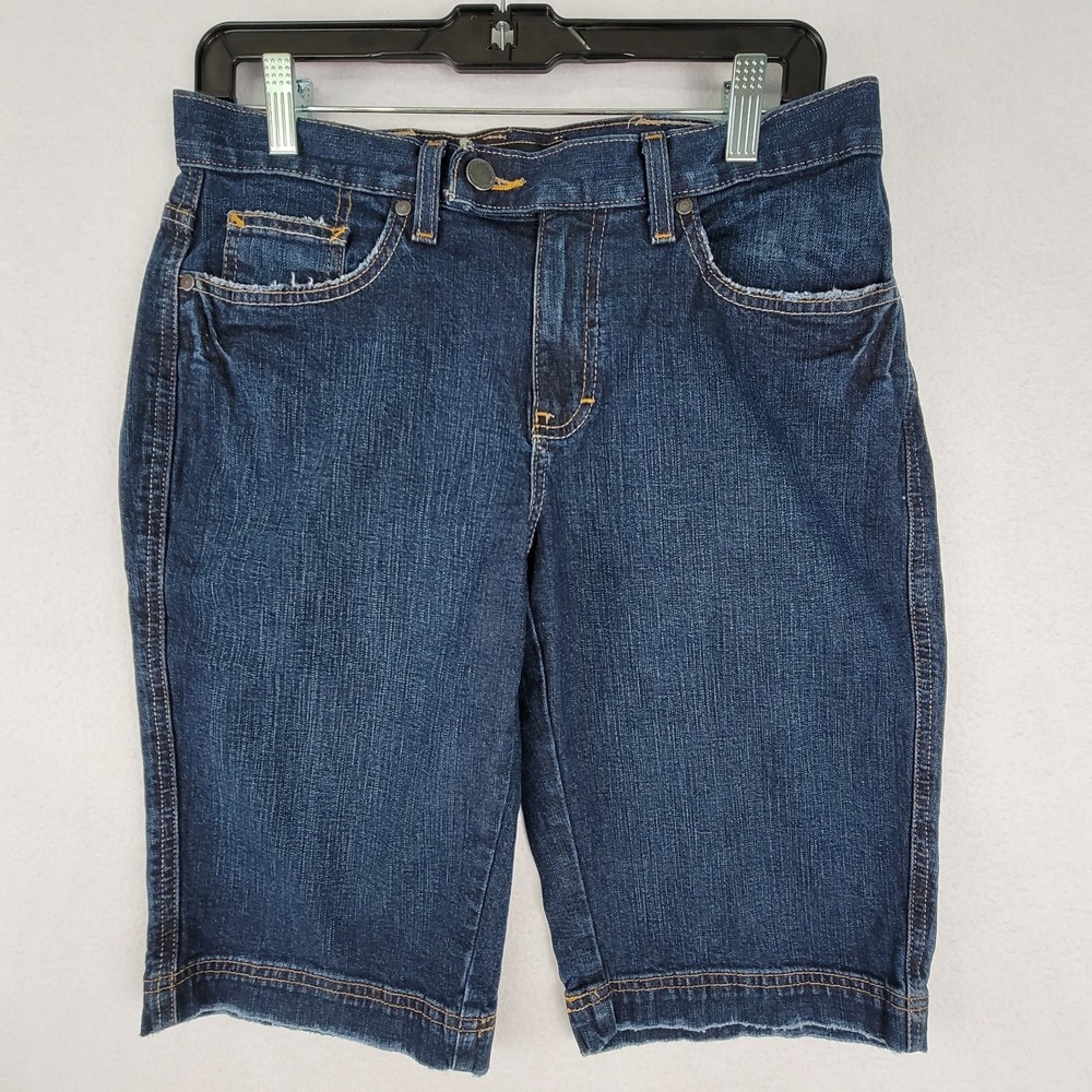 VTG Calvin Klein Dark Blue Stretch Denim 12" Bermuda Shorts Jeans Juniors Size 9